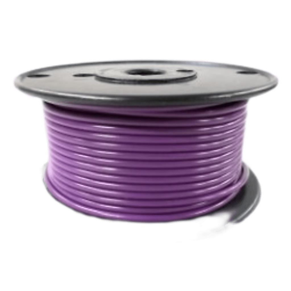 CABLE ELÉCTRICO COLOR MORADO CALIBRE 14 / UL 1015-1230 / 600 VOLTIOS / TEMPERATURA 105°C SECO 75°C HÚMEDO / COBRE ESTAÑADO CLASE K / AISLANTE PVC RETARDANTE DE LLAMA VW-1 / RESISTENTE A HUMEDAD ABRASIÓN ÁCIDO COM