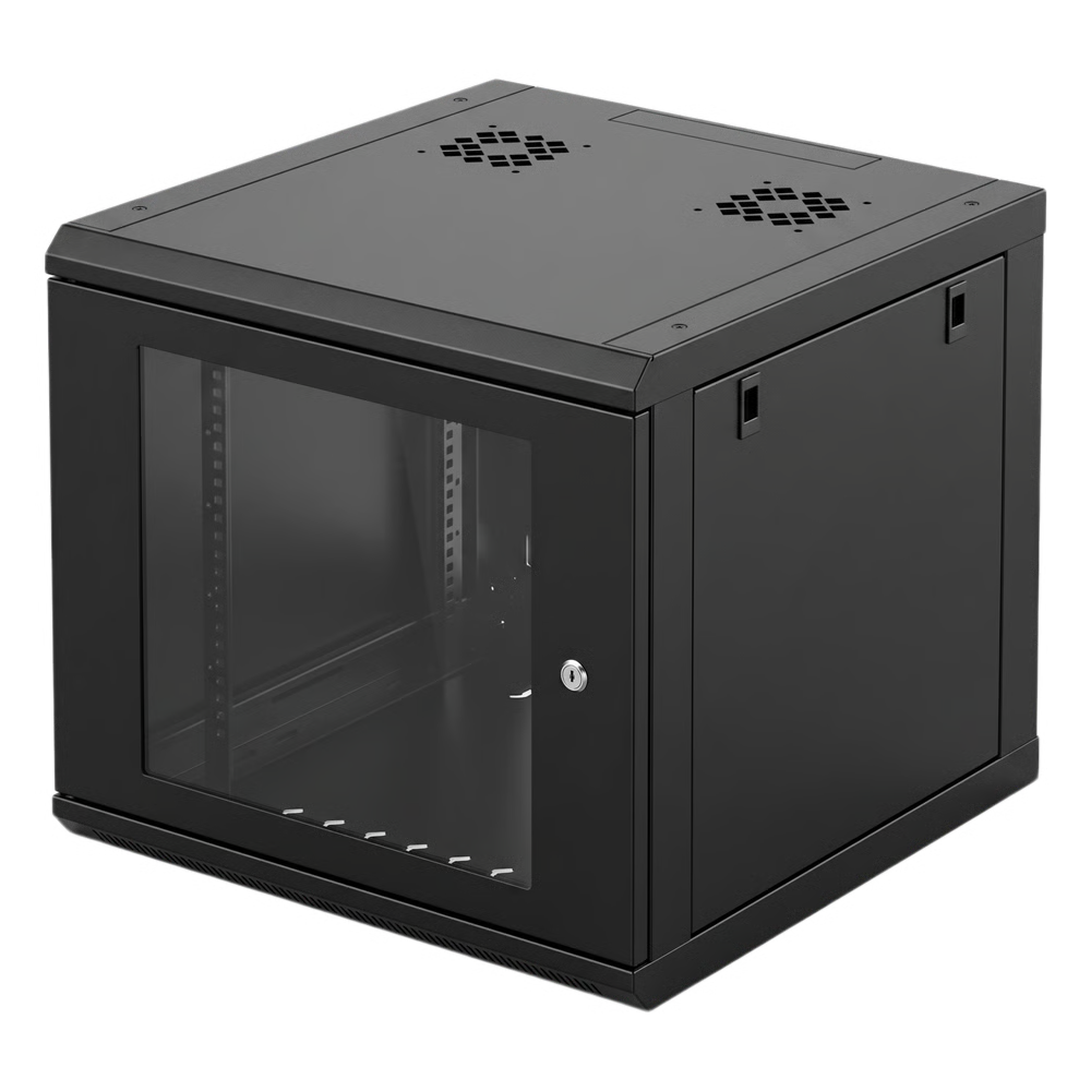 GABINETE DE PARED CON PUERTA DE CRISTAL TEMPLADO, 635MM DE PROFUNDIDAD, 6U RACK DE 19 IN, ACERO REFORZADO