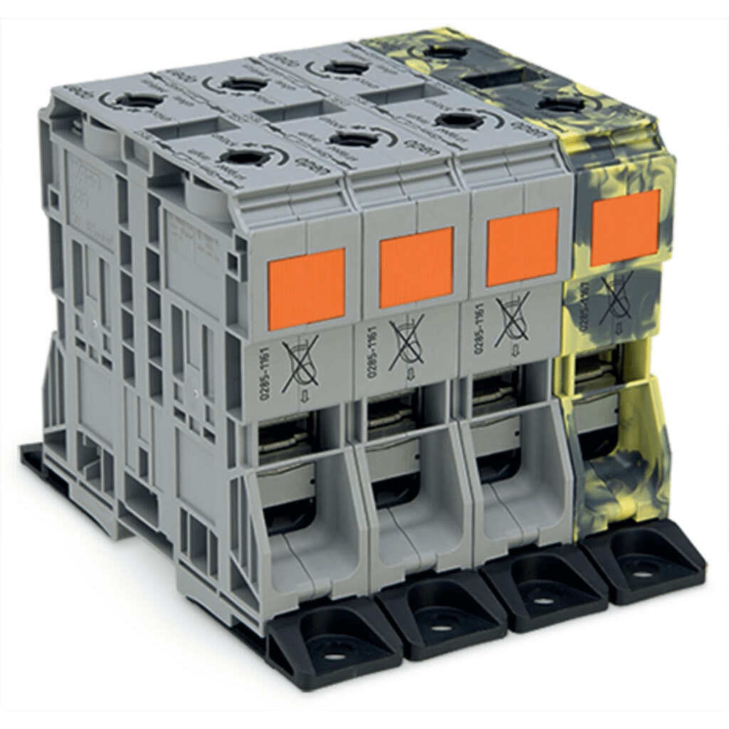 JUEGO DE BORNES TRIFÁSICOS, POWER CAGE CLAMP, 10 PUNTOS DE CONEXIÓN, 4 POTENCIALES, SECCIÓN 50-185 MM², MULTICOLOR, CON BRIDAS DE FIJACIÓN