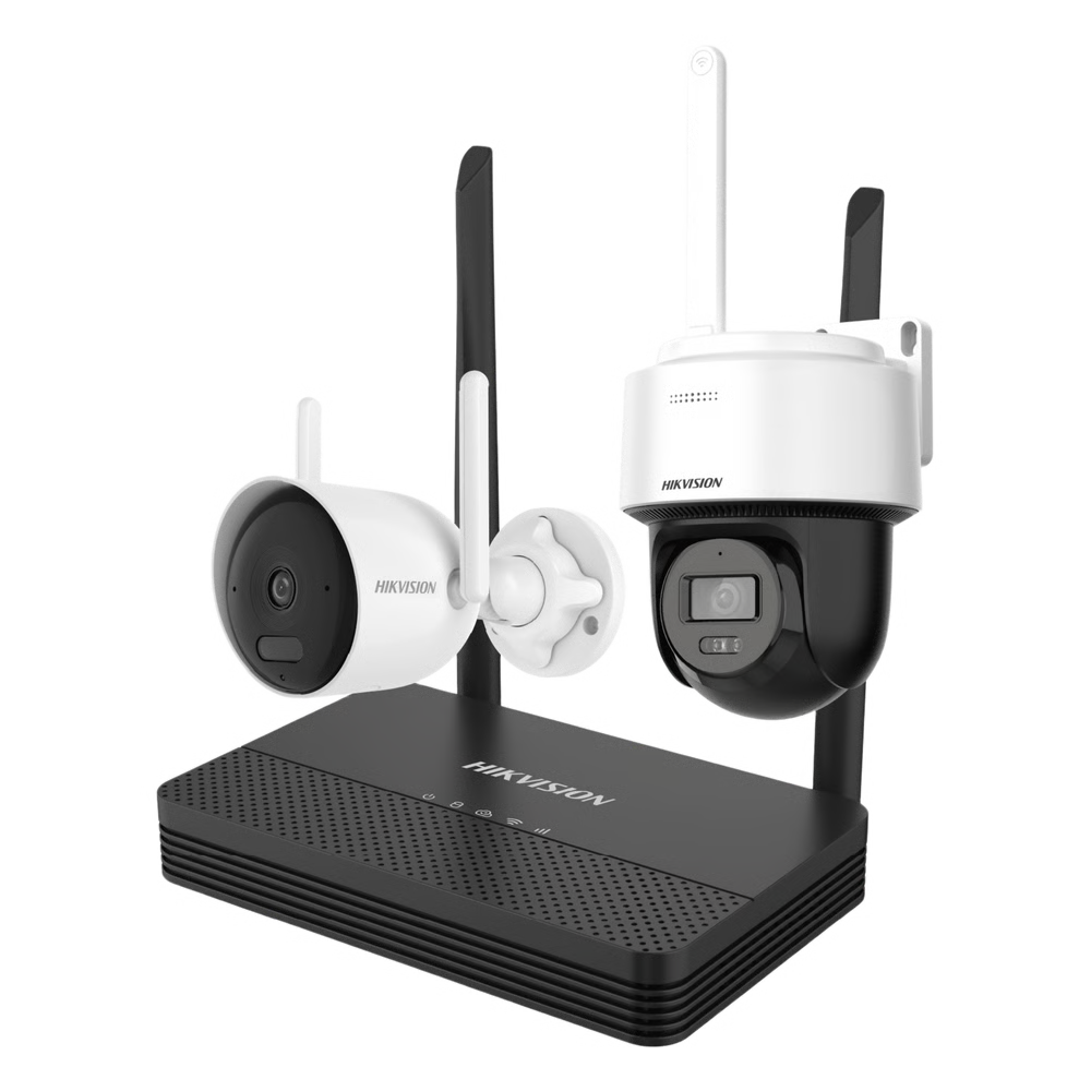 KIT IP INALÁMBRICO 2 MEGAPÍXEL / NVS 4 CANALES / 1 CÁMARA BALA EXTERIOR + 1 CÁMARA TURRET INTERIOR CON LENTE 2.8 MM Y DUAL LIGHT / AUDIO BIDIRECCIONAL (MICRÓFONO Y BOCINA) / SOPORTA MICRO SD DE 512 GB