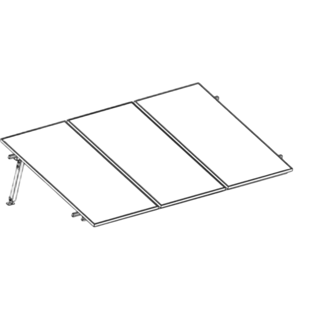 ESTRUCTURA DE MONTAJE FOTOVOLTAICO / LOSA PLANA / CONFIGURACIÓN 1X3 / VIENTO 170 KM/H / INCLINACIÓN 10° / RIELES E-O 3.55 M (11.65 FT) / RIELES N-S 2.14 M (7.02 FT) / ALTURA 0.52 M (1.71 FT) / ÁREA 10 M² / MÓDULOS 645