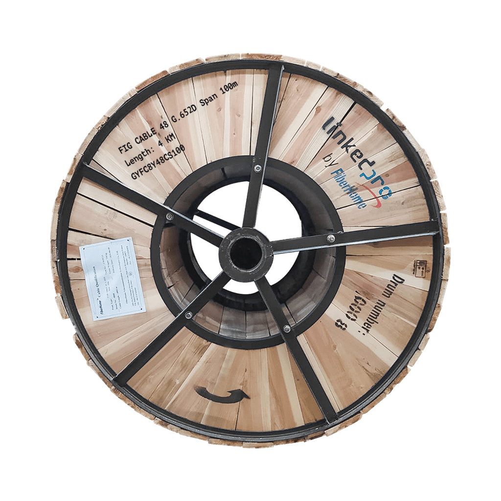 CARRETE DE 4 KM DE FIBRA OPTICA AEREA FIGURA 8 G.652D, MONOMODO DE 48 HILOS, EXTERIOR, SPAN 100, LOOSE TUBE
