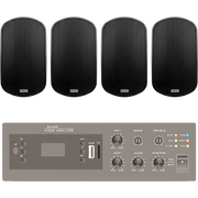 KIT DE AMPLIFICADOR DE 240W PARA ESCRITORIO | 4 ALTAVOCES DE PARED COLOR NEGRO 3W - 50W | SISTEMA 70/100V