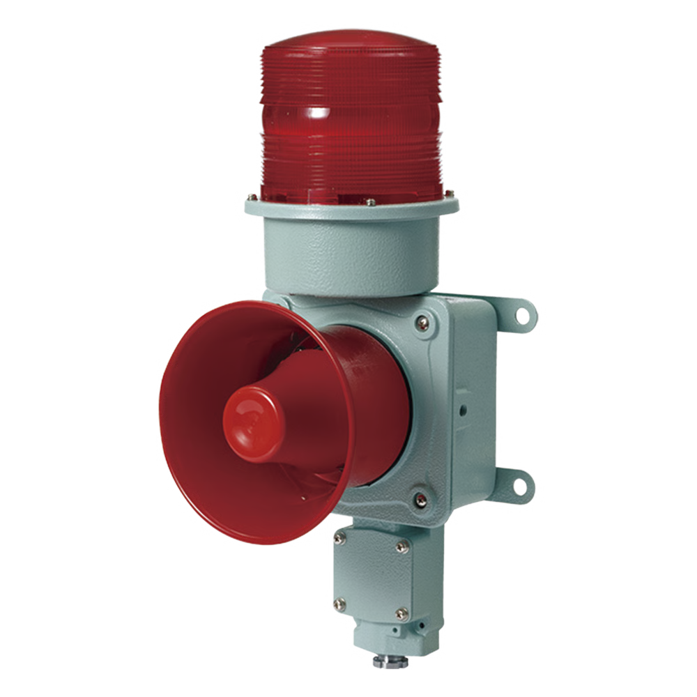 COMBINACIÓN DE BALIZA LED COLOR ROJA CON SIRENA ELECTRÓNICA PARA APLICACIONES DE LA INDUSTRIA PESADA  MÁX.120 DB A 120 VCA