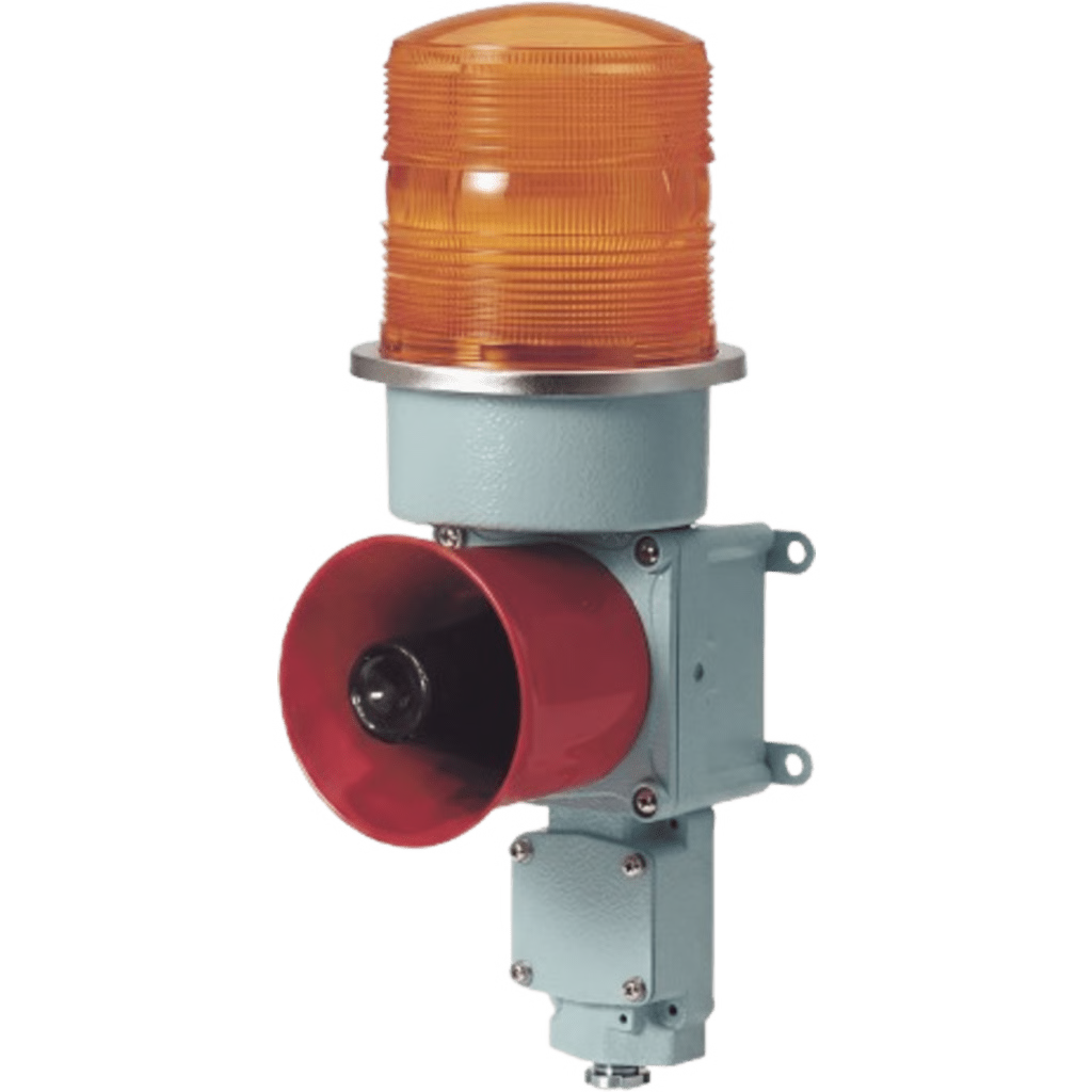 COMBINACIÓN DE BALIZA LED COLOR ÁMBAR CON SIRENA ELECTRÓNICA PARA APLICACIONES DE LA INDUSTRIA PESADA  MÁX.120 DB A 120 VCA