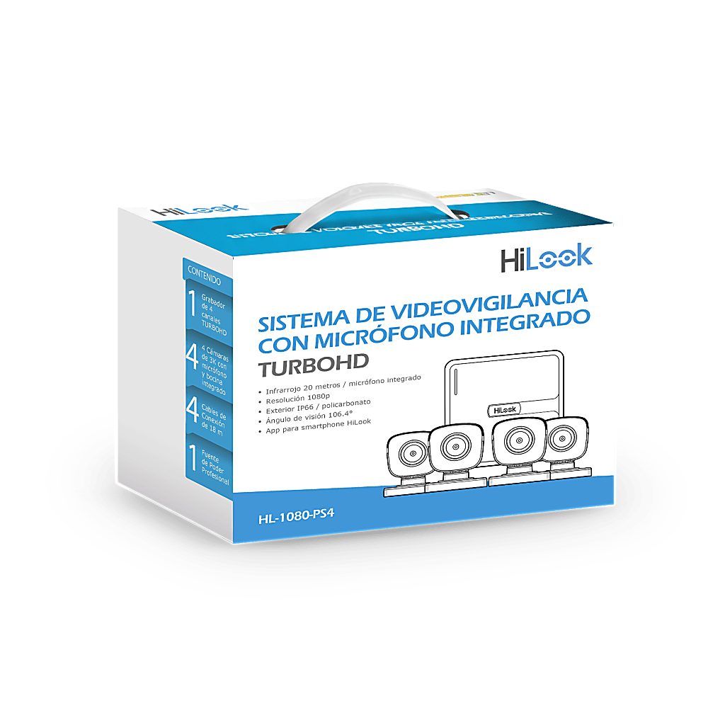 (MICRÓFONO INTEGRADO) KIT TURBOHD 1080P LITE / DVR 4 CANALES / AUDIO POR COAXITRON / 4 CÁMARAS BALA DE POLICARBONATO CON MICRÓFONO INTEGRADO