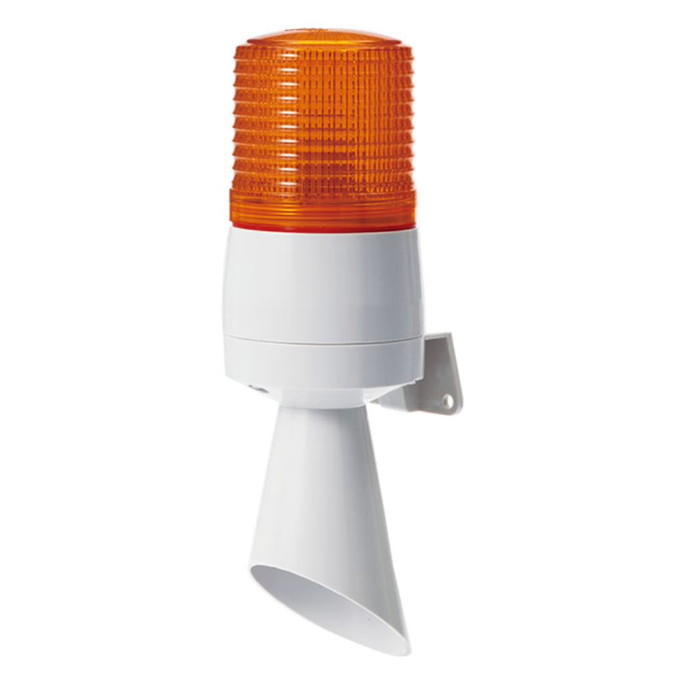 LUZ LED CON PATRONES DE DESTELLO FIJO Y DESTELLANTE CON BUZZER INCORPORADO DE ALTO VOLUMEN MÁX. 95 DB COLOR ÁMBAR 24 VCD