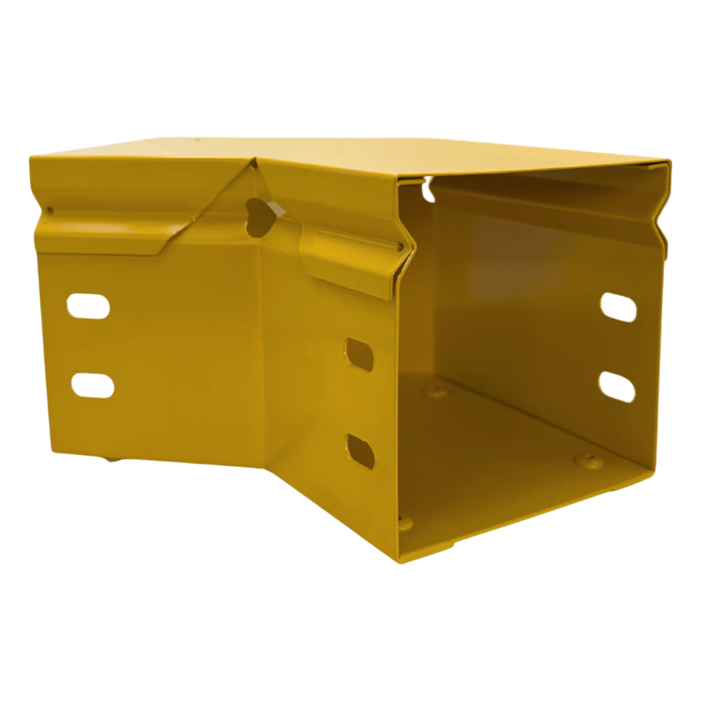 CHFIBER CURVA HORIZONTAL A 45° DE ALUMINIO PERALTE 4" ANCHO 4" RADIO 8" CON RECUBRIMIENTO EN PINTURA EPÓXICA, INCLUYE TAPA , UN PAR DE COPLES Y TORNILLERÍA.