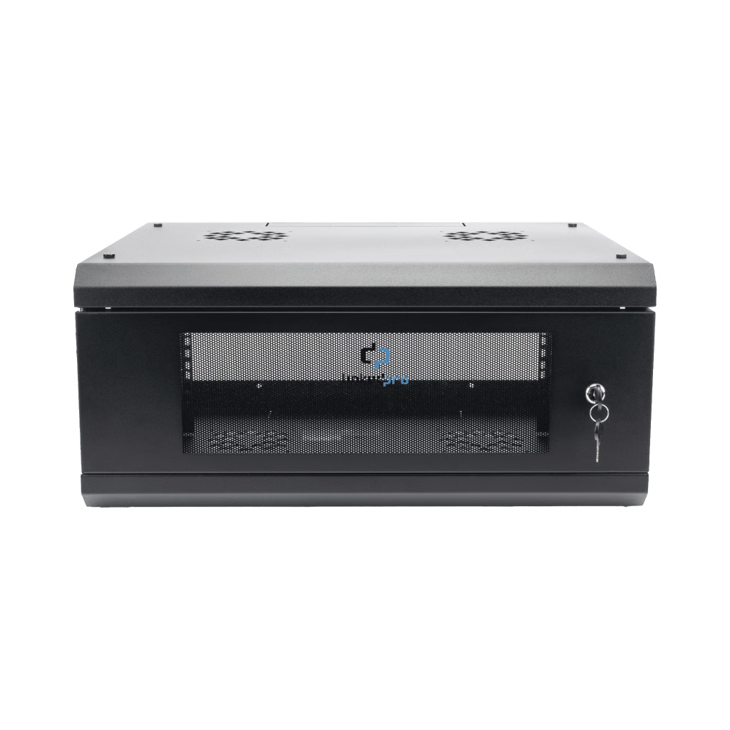 GABINETE DE PARED CON PUERTA DE CRISTAL TEMPLADO, 635MM DE PROFUNDIDAD, 4U RACK DE 19'', ACERO REFORZADO