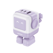 CARGADOR ROBOTGAN DE 65W SERIE UNO | 3 PUERTOS DE CARGA RAPIDA | 2 USB-C | 1 USB-A | PD 3.0 | QC 4.0 | CARGA INTELIGENTE | TECNOLOGIA GAN II | ZAPATO MAGNETICO EXTRAIBLE | CARCASA IGNIFUGA | PANTALLA LED