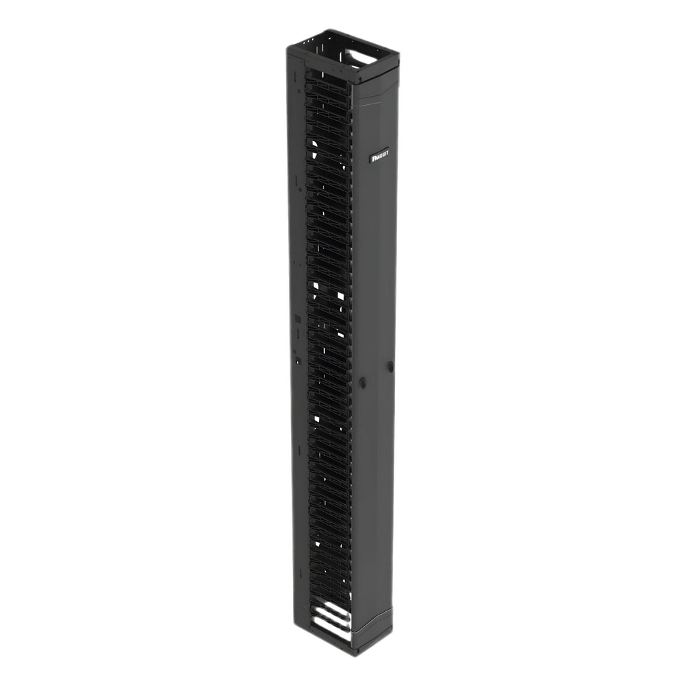 ORGANIZADOR VERTICAL PATCHRUNNER™, SENCILLO (SOLO FRONTAL), PARA RACK ABIERTO DE 45 UNIDADES, 8 IN DE ANCHO, COLOR NEGRO