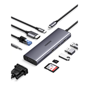 HUB USB-C 10 EN 1 / HDMI 4K@30HZ + VGA 1920X1200 / 3X USB 3.0 5GBPS / ETHERNET GIGABIT / SD/TF CARD READER / PD 100W / AUDIO 3.5MM / DOBLE PANTALLA SIMULTÁNEA / PLUG & PLAY UNIVERSAL
