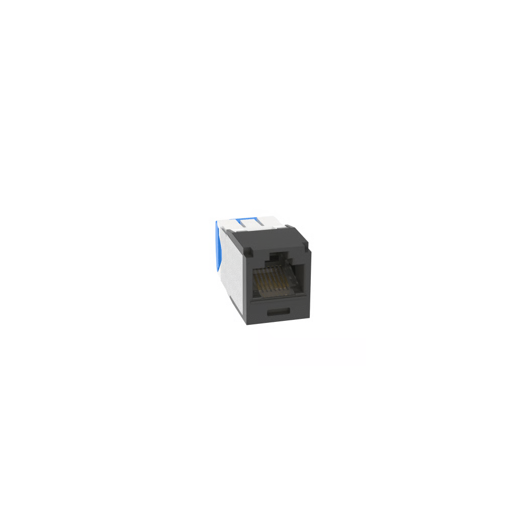 CONECTOR JACK RJ45 ESTILO TG, MINI-COM, CATEGORIA 6A, CON GEL RESISTENTE A LA CORROSION, DE 8 POSICIONES Y 8 CABLES, COLOR NEGRO