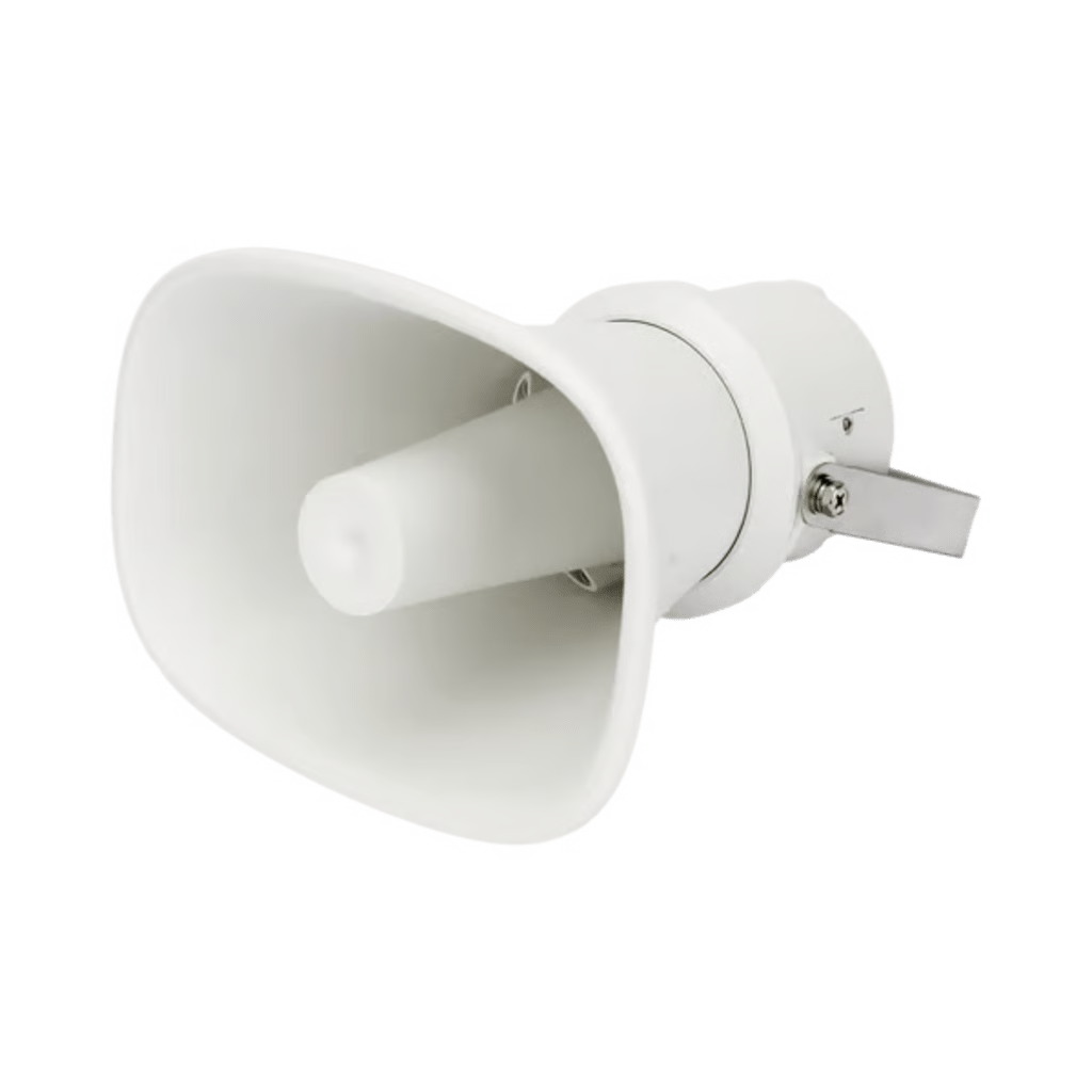 ALTAVOZ TIPO TROMPETA | 5 WATTS - 30 WATTS | COLOR BLANCA | 100 V / 70 V | MATERIAL ABS | IP65 | REQUIERE AMPLIFICADOR