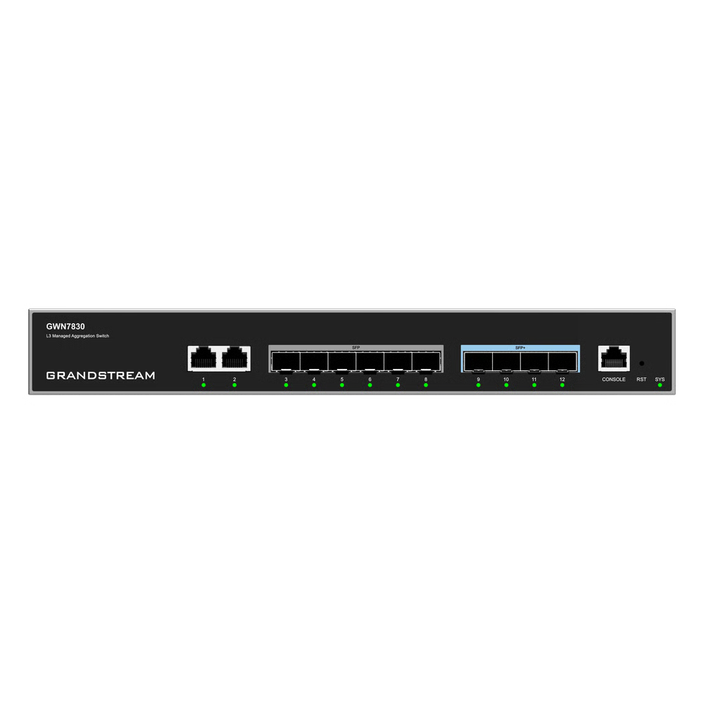 SWITCH ADMINISTRABLE CAPA 3 GRANDSTREAM GWN7830 / 2 PUERTOS GIGABIT RJ45 / 6 PUERTOS GIGABIT SFP / 4 PUERTOS 10G SFP+ / 1 PUERTO DE CONSOLA / VLAN / QOS / ADMINISTRABLE CLOUD GWN