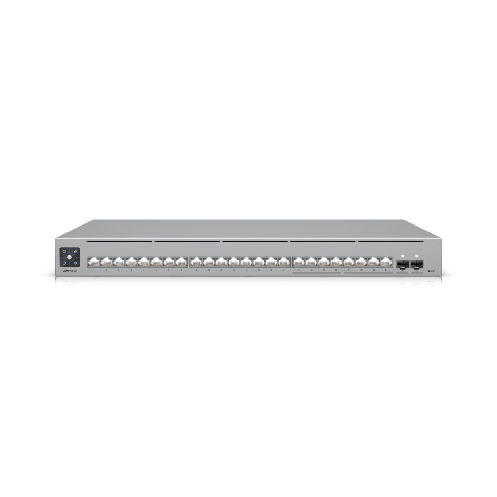 UNIFI SWITCH PRO MAX 24 – SWITCH CAPA 3 CON 24 PUERTOS (8 × 2.5 GBE Y 16 × 1 GBE), 2 PUERTOS SFP+ 10G Y PANTALLA INFORMATIVA INTEGRADA