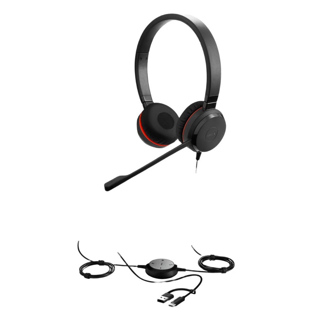 JABRA EVOLVE 30 II DUO CON CONEXIÓN USB C/A Y 3.5MM, MICRÓFONO CON CANCELACIÓN DE RUIDO Y CONTROLADOR EN EL CABLE CON BOTONES E INDICADORES LED (5399-823-369)