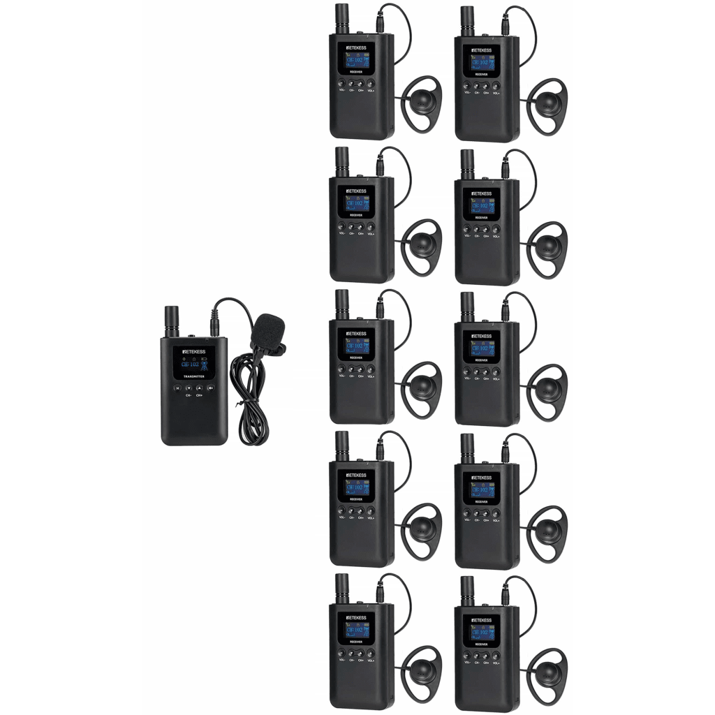 KIT PARA GUÍA TURÍSTICO DE 1 TRANSMISOR Y 10 RECEPTORES