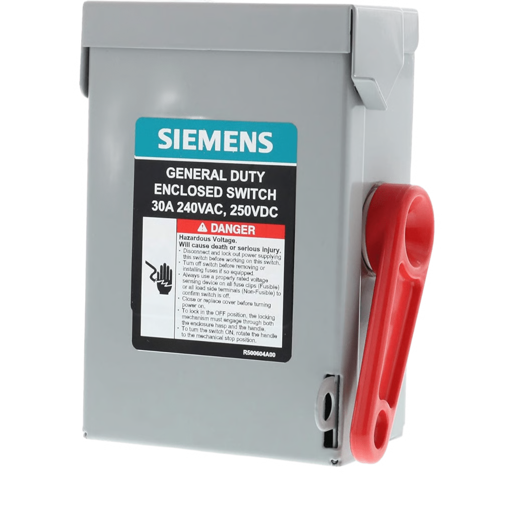 INTERRUPTOR DE SEGURIDAD GNF321RA, 240VCA, 3 POLOS, 30 AMP, SIN PORTAFUSIBLES, NEMA 3R.