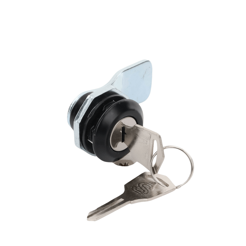 CERRADURA CON PALETA METÁLICA CON 2 LLAVES PARA GABINETES DE ACERO.