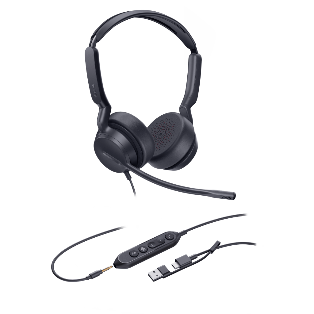 DIADEMA ALÁMBRICA UH42 SE DUAL DE YEALINK CERTIFICADA PARA MICROSOFT TEAMS CON USB-C/A