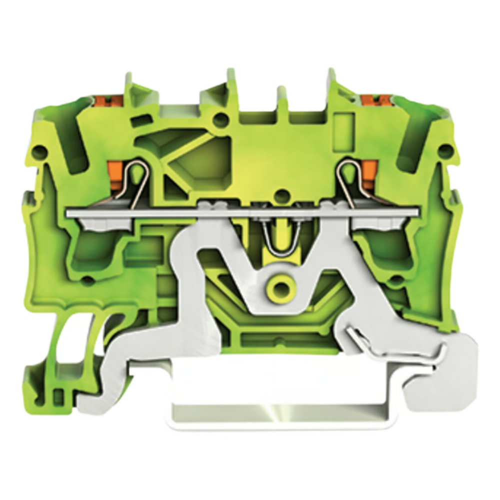 BORNA DE TIERRA TOPJOB® S / 2 CONDUCTORES / SECCIÓN 2.5 MM² / TECNOLOGÍA PUSH-IN CAGE CLAMP® / OPERACIÓN CON TECLA / MONTAJE CARRIL DIN 35X15 Y 35X7.5 / COLOR VERDE-AMARILLO / APLICACIONES EX Y FERROVIARIAS / CERTIFICACIO