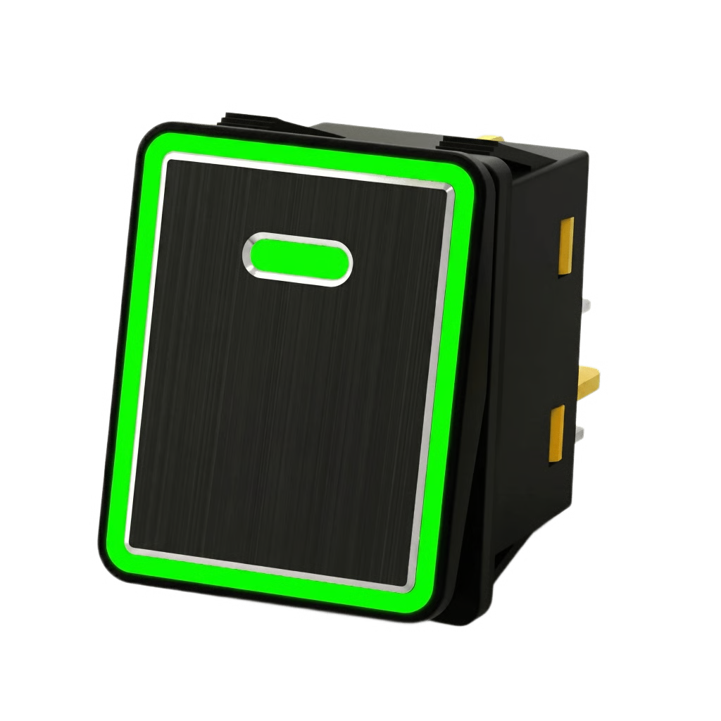 INTERRUPTOR TIPO SWITCH CON LED COLOR VERDE / IP65 / DISEÑO INDUSTRIAL CON PANEL DE ALUMINIO / NO, COM, NC / TERMINALES TIPO TORNILLO