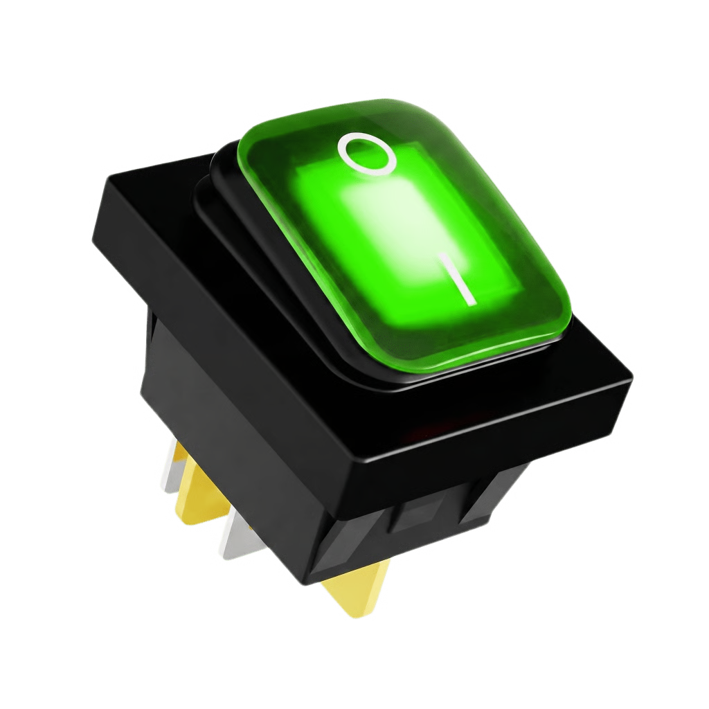INTERRUPTOR TIPO SWITCH CON LED COLOR VERDE / IP65 / DISEÑO INDUSTRIAL / NO, COM, NC / TERMINAL TIPO TORNILLO