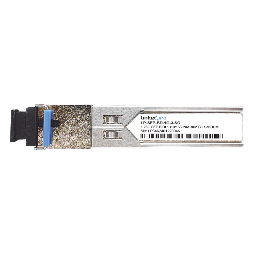 TRANSCEPTORES ÓPTICOS BIDIRECCIONALES SFP (MINI-GBIC) / MONOMODO 1310 & 1550 NM / 1.25 GBPS / 1000BASE-BX / CONECTOR SC/UPC SIMPLEX / DDM / HASTA 3 KM / 2 PIEZAS