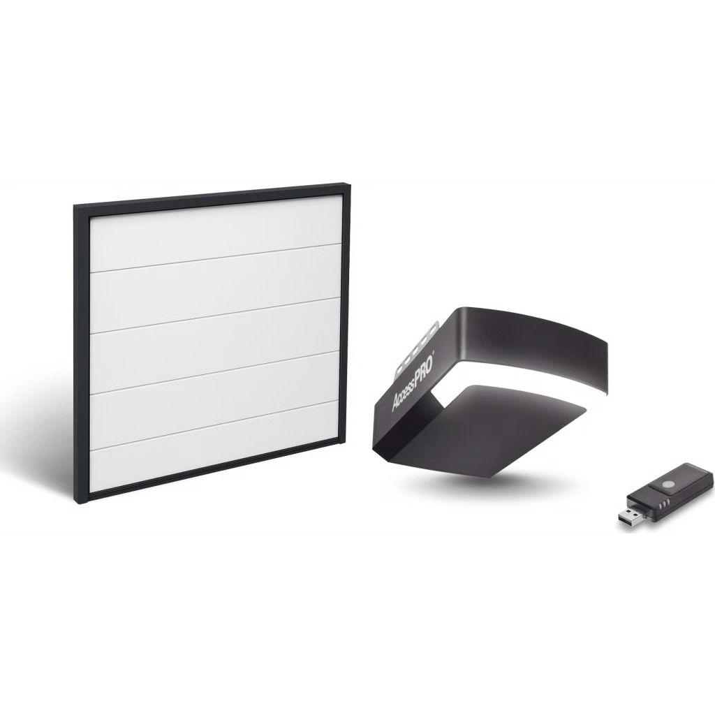 KIT PUERTA DE GARAGE 8X8 PIES (2.44 X 2.44 M) / MOTOR DC 1/2 HP / INSULADA / ACTIVACIÓN WIFI / HASTA 50 CONTROLES / LÁMINA CALIBRE 26