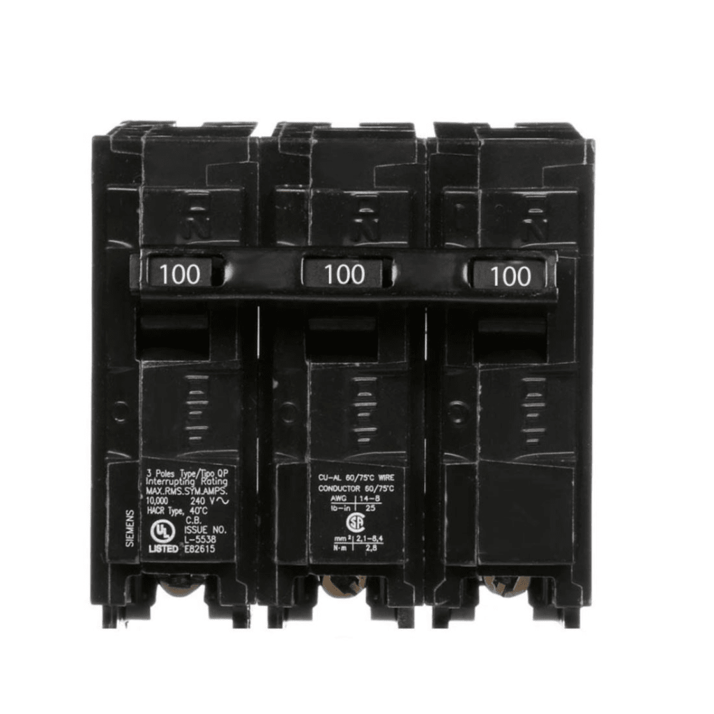 INTERRUPTOR AUTOMÁTICO ENCHUFABLE TIPO QP 3 POLOS, 100 AMP.-Área Eléctrica-SIEMENS-Bsai Seguridad & Controles
