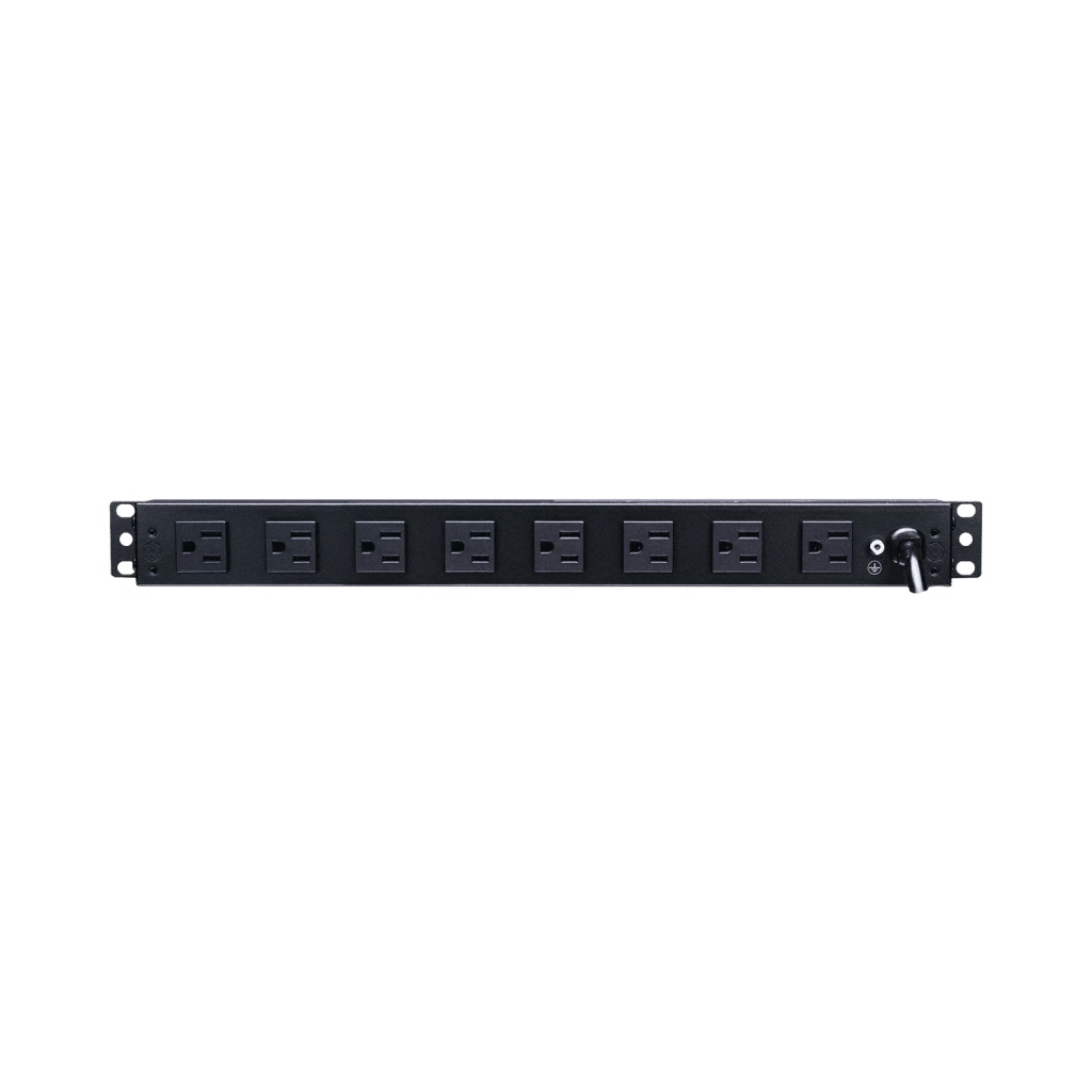 PDU BÁSICO DE MONTAJE EN RACK, CON 10 SALIDAS NEMA 5-15R Y PROTECCIÓN CONTRA SOBRETENSIONES,  ENCHUFE DE ENTRADA NEMA 5-15P, DE 19IN, 1UR, 15 AMP, 120 VCA
