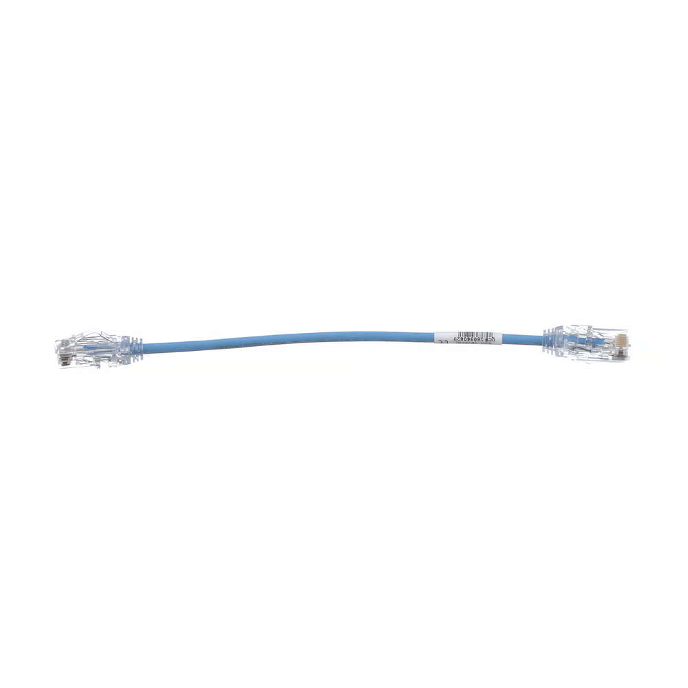 CABLE DE PARCHEO UTP CAT6A, CM/LSZH, DIAMETRO REDUCIDO (28AWG), COLOR AZUL, 20 CM (7.87 PULGADAS).
