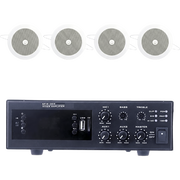 KIT DE AMPLIFICADOR DE 120W PARA ESCRITORIO | 4 ALTAVOCES DE PLAFÓN DE 4" | 3 - 6W | SISTEMA 70/100V