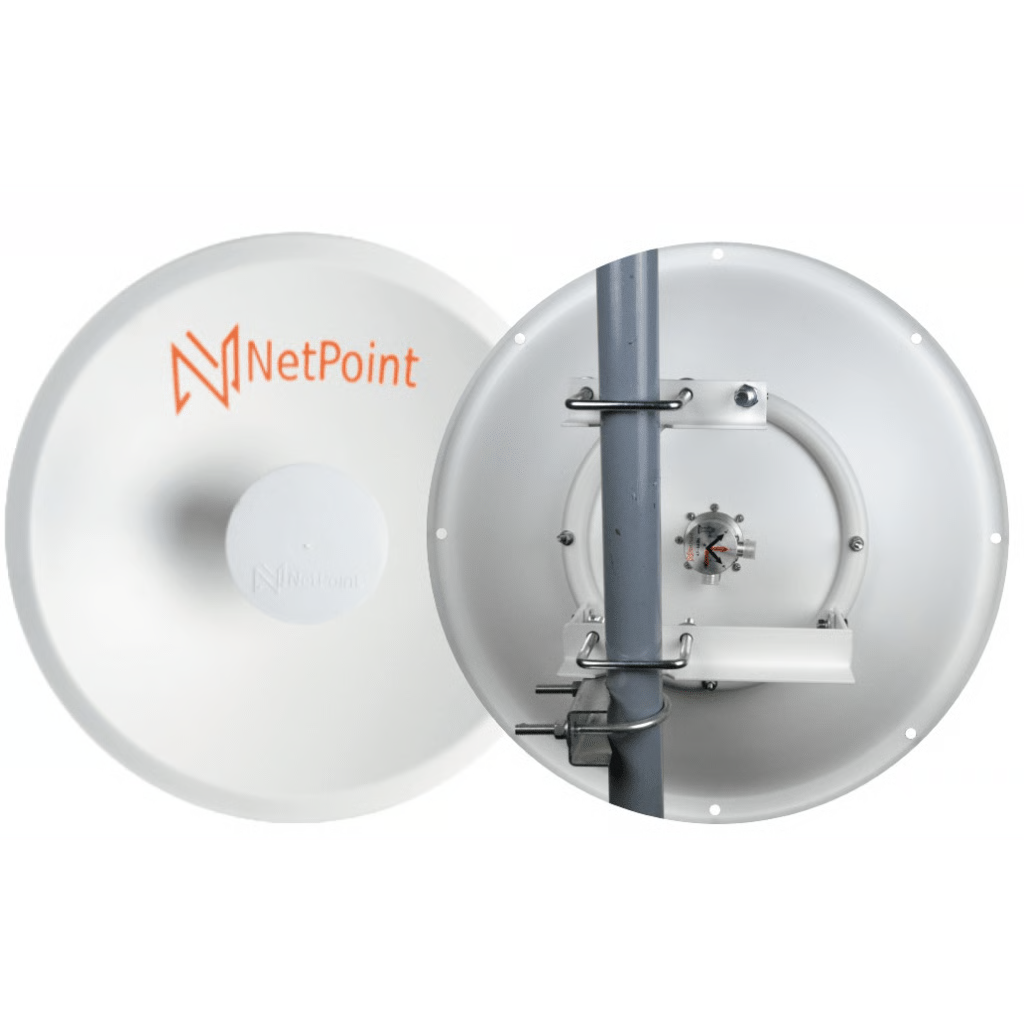DOBLE ANTENA DIRECCIONAL DE ALTO RENDIMIENTO / DIÁMETRO  DE 39.6 CM / 4.9-7.2 GHZ / GANANCIA 27 DBI / SLANT DE 45 ° Y 90 °  / CONECTOR N-HEMBRA / MONTAJE, JUMPERS Y RADOMO INCLUIDOS.