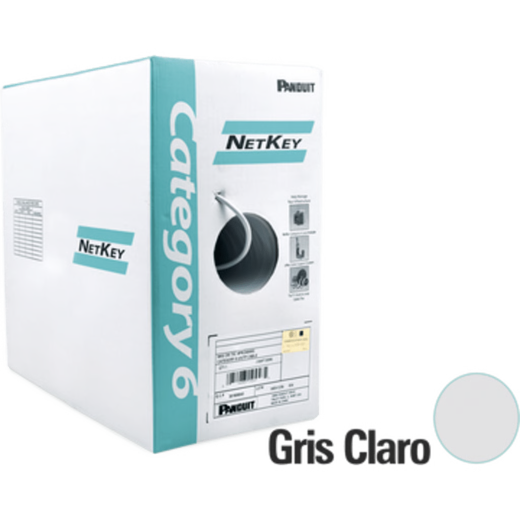 BOBINA DE CABLE UTP DE 305 METROS (1000 PIES) DE COBRE, NETKEY, GRIS CLARO, CATEGORÍA 6 (24 AWG), 1000MBPS, RISER (CMR), DE 4 PARES
