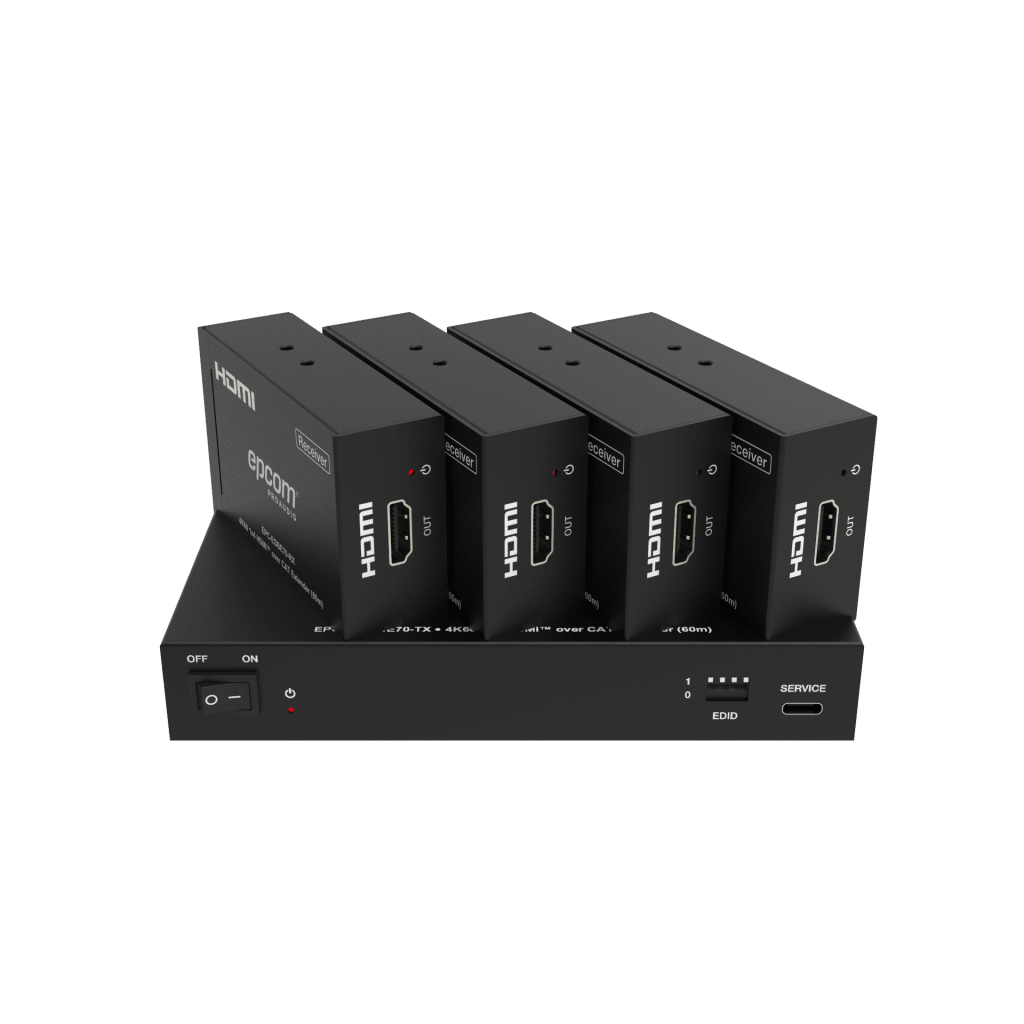 SPLITTER HDMI 1X4 | 4K@60HZ A 60M | 4K@30HZ A 70M | CABLE CAT6 | EDID | HDCP 2.2 | SALIDA LOOP