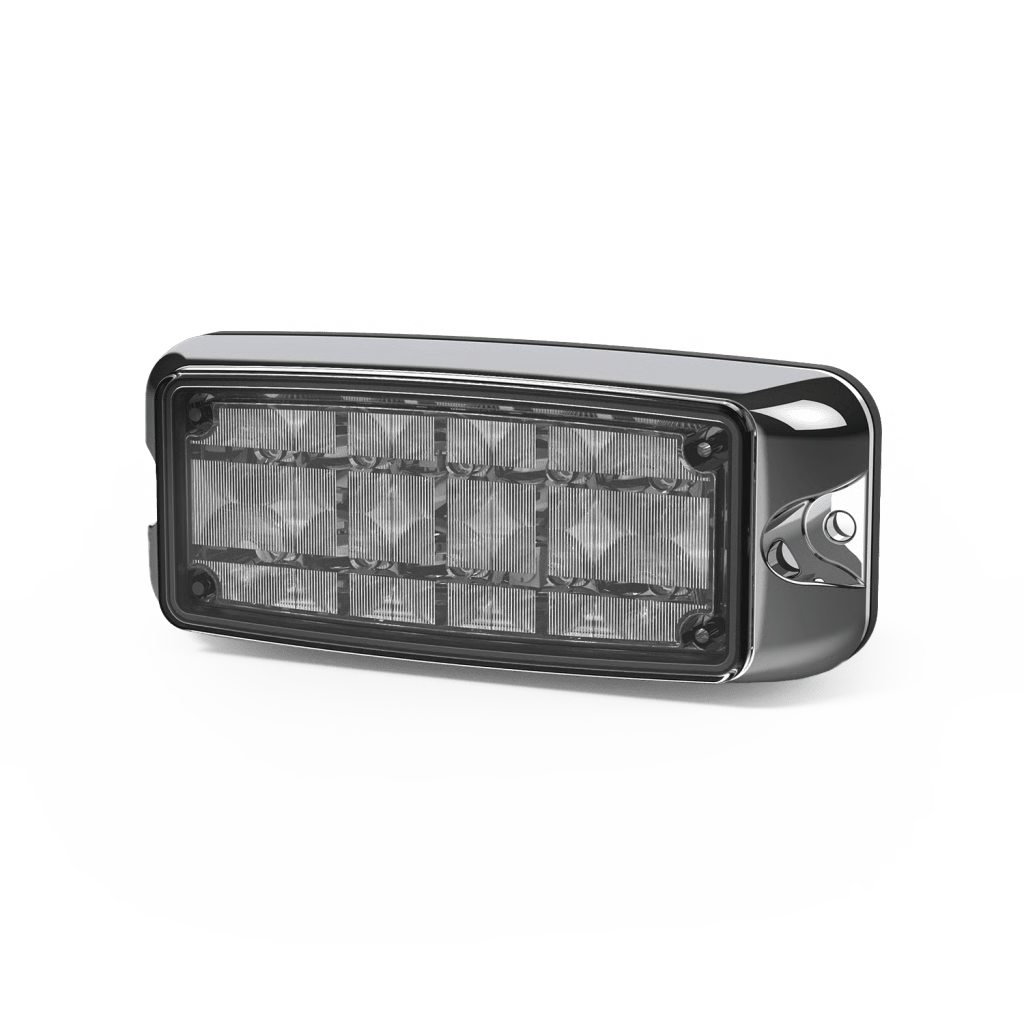 LUZ DE ADVERTENCIA DE 5X2 PULGADAS 10 LED, ROJO/AZUL, LENTE TRANSPARENTE, BISEL CROMADO
