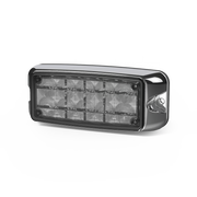 LUZ DE ADVERTENCIA DE 5X2 PULGADAS 10 LED, ROJO/AZUL, LENTE TRANSPARENTE, BISEL CROMADO