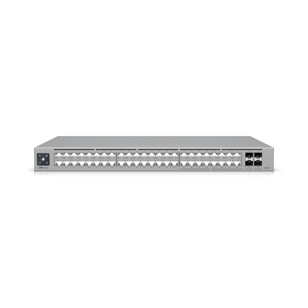 UNIFI SWITCH PRO MAX 48 – SWITCH CAPA 3 CON 48 PUERTOS (16 × 2.5 GBE Y 32 × 1 GBE), 4 PUERTOS SFP+ 10G Y PANTALLA INFORMATIVA INTEGRADA