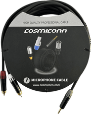CABLE 3.5MM A 2 RCA, CONECTORES NEGROS, CON DIFERENCIADOR DE BLANCO Y ROJO EN RCA MT380-RD - MT380-WH - MTP3C-BG, LENGTH 5M