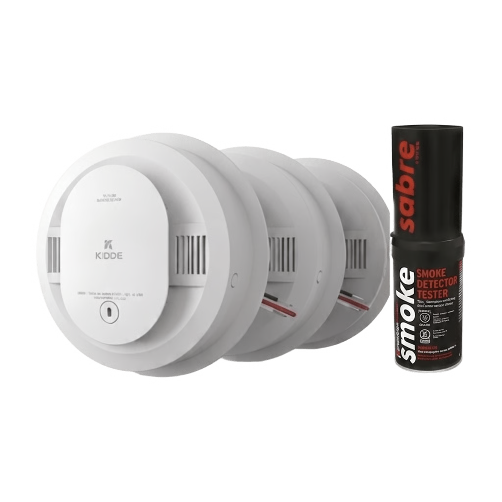 KIT DE 20 DETECTORES DE HUMO AUTÓNOMOS KIDDE CON BATERÍA 10 AÑOS / PROBADOR SABRE SDI / FOTOELÉCTRICO / ALARMA 85 DB