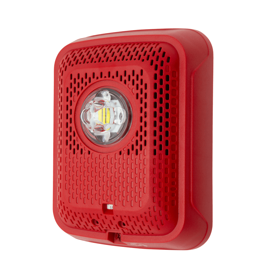 BOCINA CON LÁMPARA ESTROBOSCÓPICA, MONTAJE EN PARED, COLOR ROJO, NUEVO DISEÑO MODERNO Y ELEGANTE Y MENOR CONSUMO DE CORRIENTE