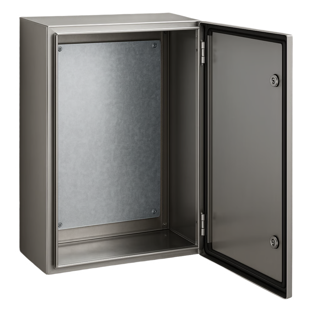 GABINETE DE ACERO INOXIDABLE IP66 USO EN INTEMPERIE (600 X 800 X 300 MM) CON PLACA INTERNA GALVANIZADA.