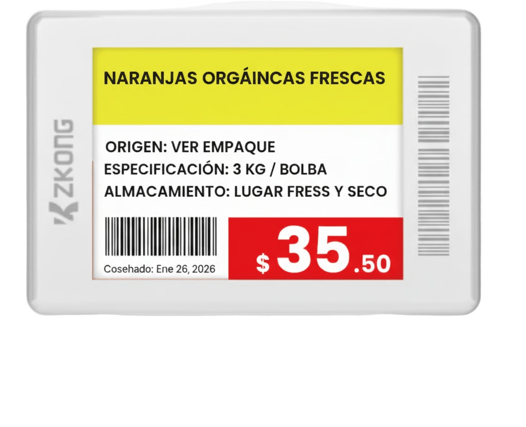 ETIQUETA ELECTRÓNICA DE ESTANTERÍA ESL 1.8 PULGADAS / PANTALLA EPD A COLOR 224X168 PÍXELES / 4 COLORES (NEGRO, BLANCO, ROJO, AMARILLO) / BATERÍA 5 AÑOS / BLUETOOTH LE 5.1 / GESTIÓN EN LA NUBE / NFC / CE ROHS FCC