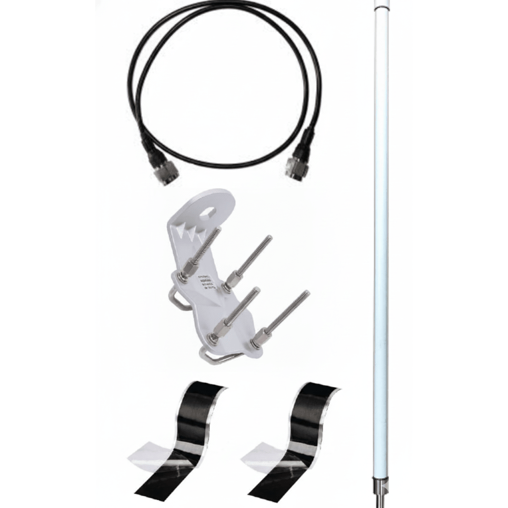 ANTENA LORA EXTERIOR OMNIDIRECCIONAL / 5DBI / FRECUENCIA 860-930 MHZ / IP67 / RESISTENCIA AL VIENTO 200 KM/H / KIT DE MONTAJE EN POSTE / CABLE COAXIAL 1 METRO