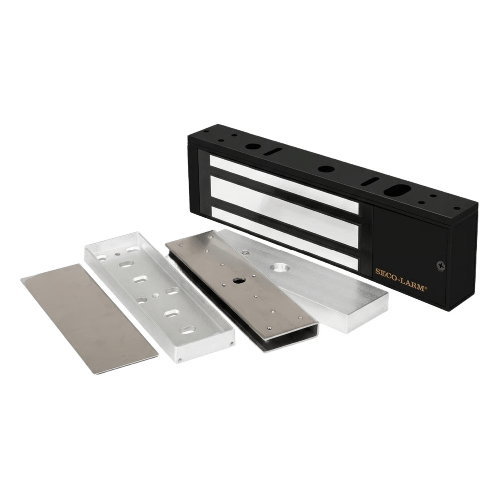 KIT PARA CONTROL DE ACCESO INCLUYE CHAPA MAGNÉTICA DE 1200 LBS COLOR NEGRO / MONTAJE EN "U" PARA PUERTA DE CRISTAL /  USO INTERIOR / CERTIFICACIÓN UL / DISEÑO ELEGANTE
