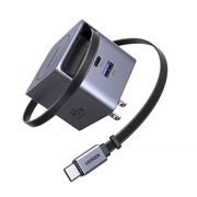 CARGADOR RÁPIDO UGREEN 45W GAN / CABLE RETRÁCTIL 0.7M / 3 PUERTOS USB-C + USB-A / TECNOLOGÍA GANINFINITY 95% EFICIENCIA / 8 CAPAS PROTECCIÓN / CARGA SIMULTÁNEA 3 DISPOSITIVOS / COMPACTO PARA VIAJES
