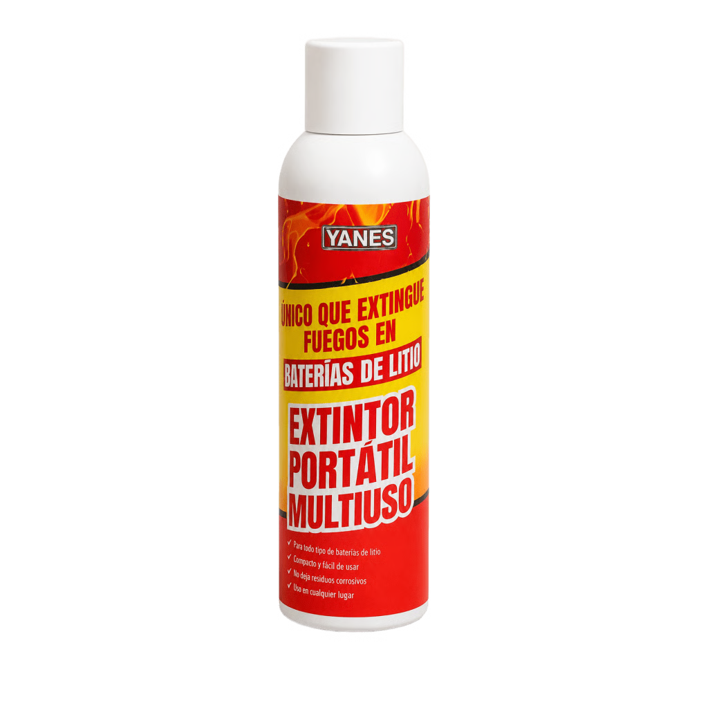 EXTINTOR PORTÁTIL EN AEROSOL / AGENTE ENCAPSULADOR MICELAR / 250 ML / NFPA 18A / FUEGOS CLASE A, K Y LI / BATERÍAS DE ION-LITIO / BIODEGRADABLE / 35 SEG DE DESCARGA.