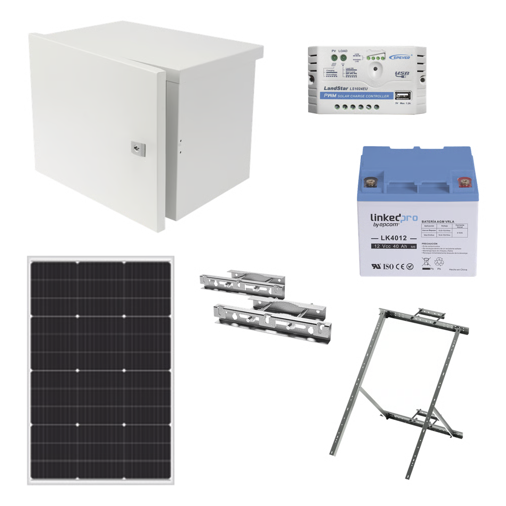 KIT DE ALIMENTACIÓN PV PARA CCTV 12 VCC HASTA MÁXIMO 14 WATTS PARA CÁMARA Y ENLACE
